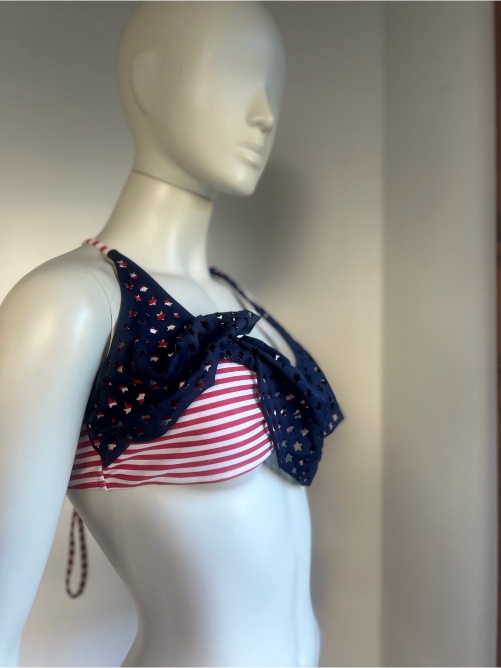 Xhilaration Red and White Striped Bikini Top with Navy Stars l swim top - Picture 8 of 8